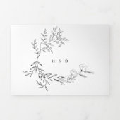 リースエレガントタイポグラフィモノグラム結婚フローラ 三つ折り招待状 (カバー)