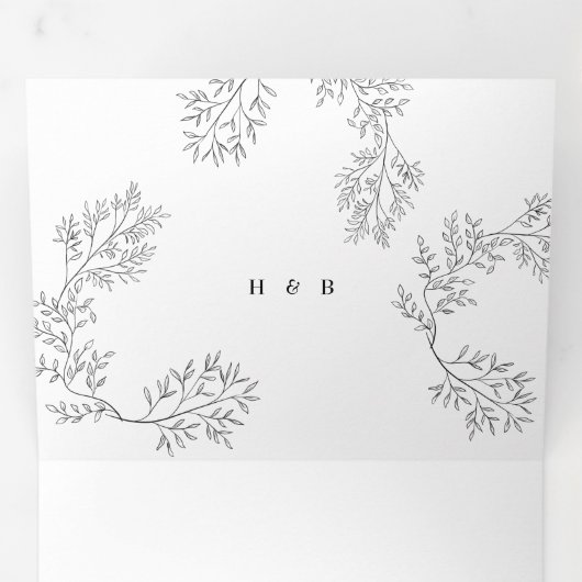 リースエレガントタイポグラフィモノグラム結婚フローラ 三つ折り招待状 (内部最初)