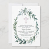 リースエレガントピンククロスファースト聖餐式 招待状 (正面)