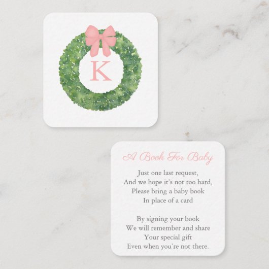 リースエレガントピンクボウ赤ちゃんシャワーベビー エンクロージャーカード (正面/裏面)