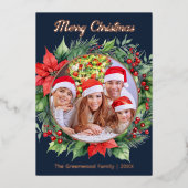 リースエレガントファミリー写真メリークリスマスメリークリスマス 箔シーズンカード (正面)