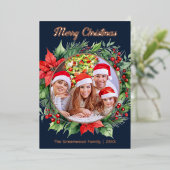リースエレガントファミリー写真メリークリスマスメリークリスマス 箔シーズンカード (立ち正面)