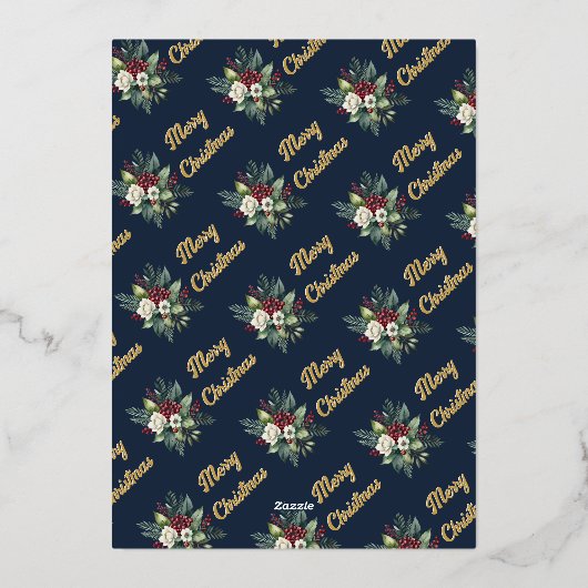 リースエレガントファミリー写真メリークリスマスメリークリスマス 箔シーズンカード (裏面)