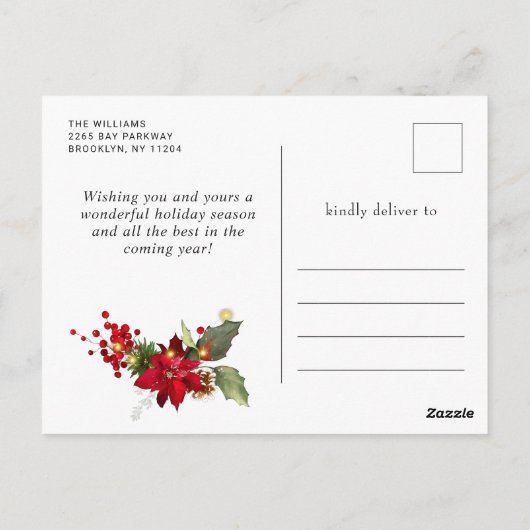 リースエレガントポインセチア・ミスタルトークリスマス ポストカード (裏面)