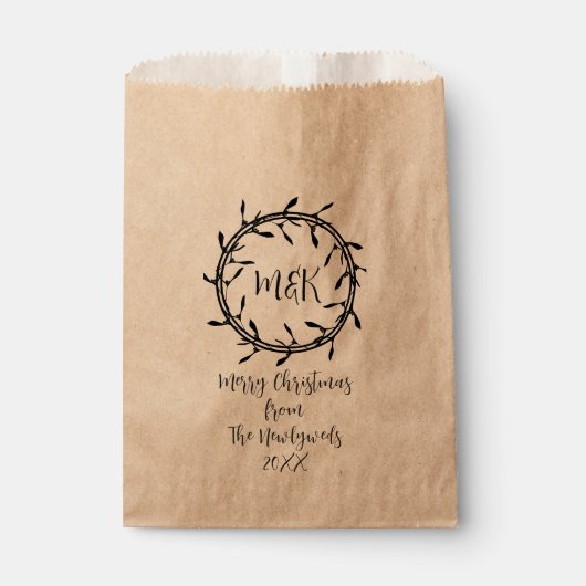 リースエレガントモノグラムメリークリスマスの好意バッグ フェイバーバッグ (正面)