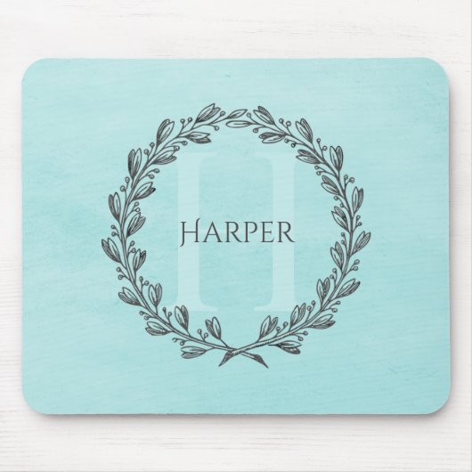 リースエレガントモノグラム |ティール（緑がかった色）パッド マウスパッド (正面)