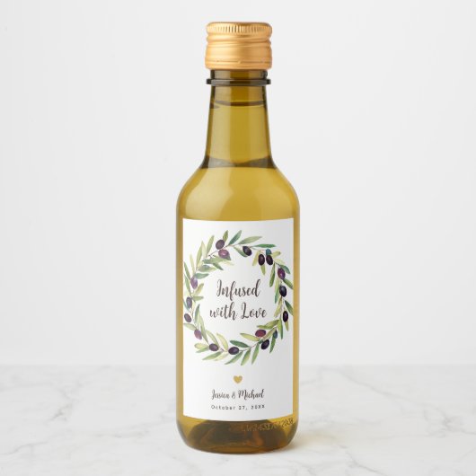 リースオリーブ油結婚式の引き出物が恋に満ちた ワインラベル (正面)
