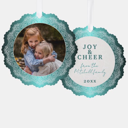 リースカスタムホワイトマンダラ海ブルー オーナメントカード (正面/裏面)