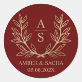 リースカスタム付き日付ロゴを保存モノグラム ラウンドシール (正面)