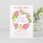 リースガールピンクローゼイエローレモンベビーシャワー 招待状 (スタンド正面)
