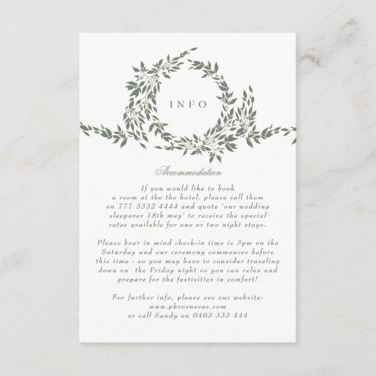 リースクラシックセージ緑エレガントなウェディング情報 エンクロージャーカード (正面)