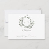 リースクラシックホワイト&セージ緑エレガントウェディング 出欠カード (正面)
