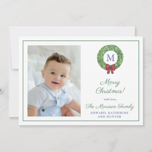 リースクラシックボクウッド赤い緑メリークリスマス シーズンカード (正面)