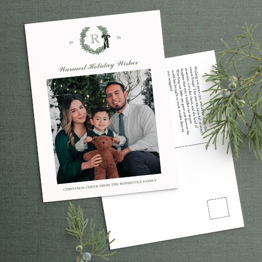 リースクラシックモノグラムフォトホリデーポストカード シーズンポストカード