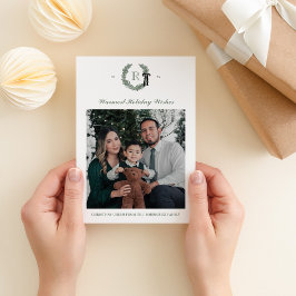 リースクラシックモノグラム独身のフォトホリデーカード 招待状