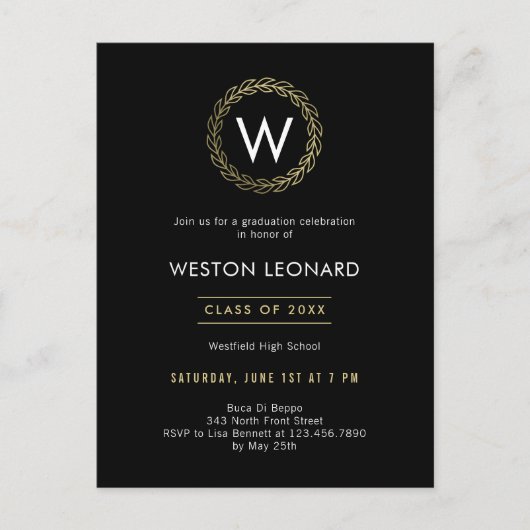 リースクラシック卒業招待状はがき ポストカード (正面)