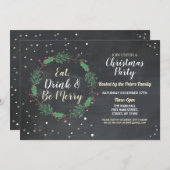 リースクリスマスディナーパーティーデイホリデーチョーク 招待状 (正面/裏面)