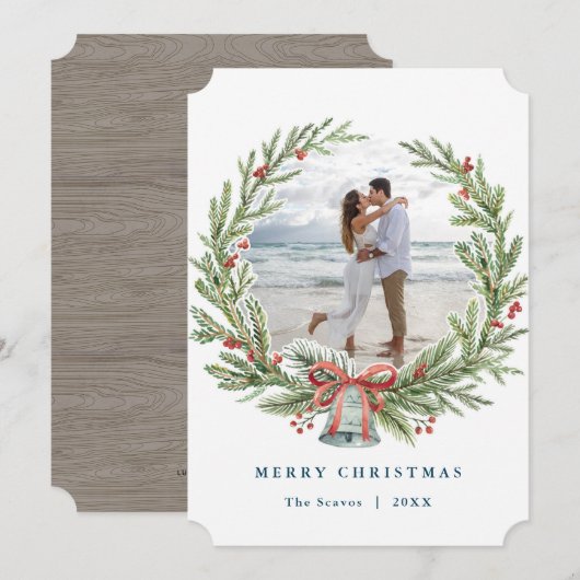 リースクリスマスフォトカード 招待状 (正面/裏面)