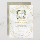 リースグリーンリーホワイトローゼファースト聖餐式 招待状 (正面/裏面)