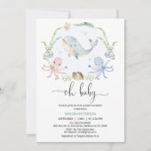 リースグレイホエールオベビーアンダーシーベビーシャワー 招待状 (正面)