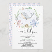 リースグレイホエールオベビーアンダーシーベビーシャワー 招待状 (正面/裏面)