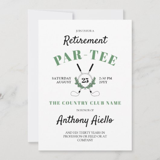 リースゴルフをテーマにした退職パーティー 招待状 (正面)