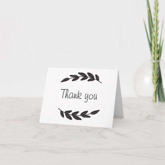 リースシンプルサンキューリーフ白黒 サンキューカード (正面)