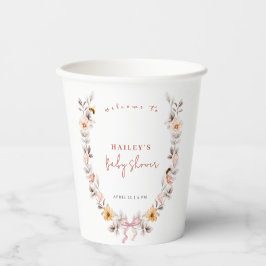 リースシンプルボホワイルドフラワーウェルカムベビーシャワー 紙コップ
