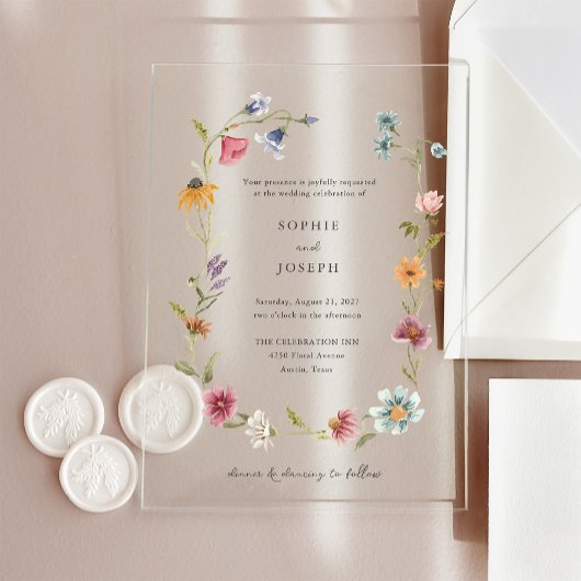 リースシンプルボホワイルドフラワーズ | ウェディング アクリル招待状