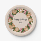 リースジンガーブレッドハウスクリスマスホリデーパーティー ペーパープレート (正面)