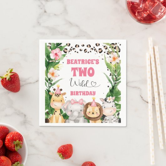 リースチエタプリントサファリ誕生日紙 スタンダードカクテルナプキン (インサイチュ)