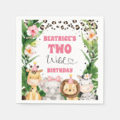 リースチエタプリントサファリ誕生日紙 スタンダードカクテルナプキン (正面)