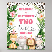 リースチータープリントサファリ誕生日ウェルカムサイン ポスター (正面)