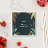 リースティール（緑がかった色）パームビーチグリーンアンド結婚金ゴールド スタンダードカクテルナプキン (インサイチュ)
