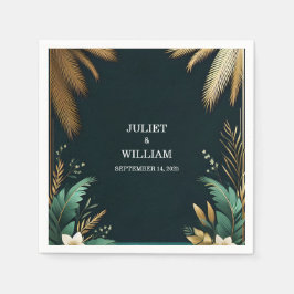 リースティール（緑がかった色）パームビーチグリーンアンド結婚金ゴールド スタンダードカクテルナプキン