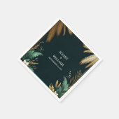 リースティール（緑がかった色）パームビーチグリーンアンド結婚金ゴールド スタンダードカクテルナプキン (角)