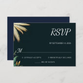 リースティール(緑がかった色)パームビーチグリーンアンド結婚金ゴールド 出欠カード (正面/裏面)