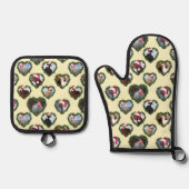 リースハートクリスマスの鶏 鍋つかみ&鍋敷きセット (正面)