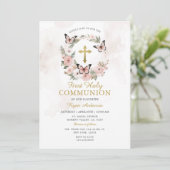 リースバタフライピンクローゼファースト聖餐式 招待状 (スタンド正面)