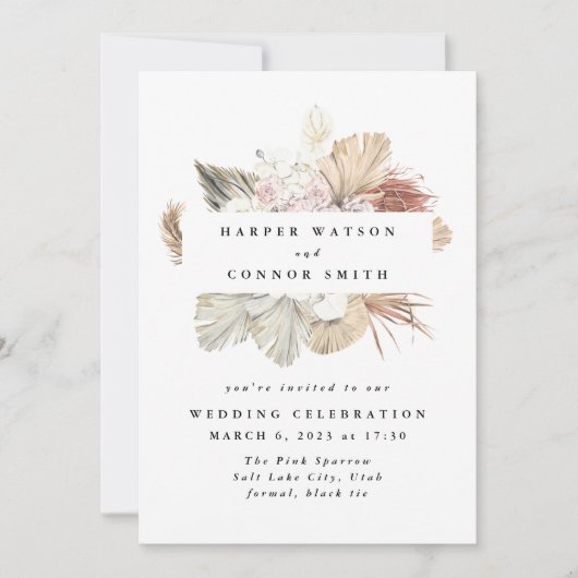 リースパンパスグラスフローラトロピカルジャングル 招待状 (正面)