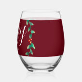 リースパーソナライズされたブルゴーニュメリークリスマスネーム ステムなしワイングラス (左)