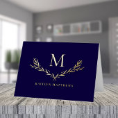 リースパーソナライズされたモノグラムイニシャル実在 箔グリーティングカード