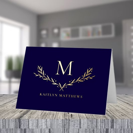 リースパーソナライズされたモノグラムイニシャル実在 箔グリーティングカード