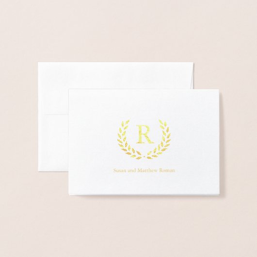 リースパーソナライズされたモノグラムイニシャル、フォイル 箔カード (封筒付き正面)