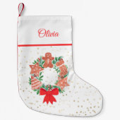 リースパーソナライズされた金ゴールドスタークッキークリスマス スモールクリスマスストッキング (正面)