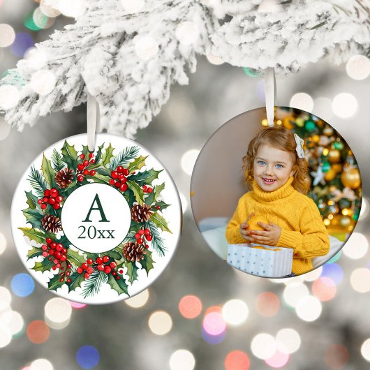 リースピネコーンベリーフォトモノグラム年 セラミックオーナメント