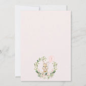 リースピンクフローラソフバニー1歳の誕生日 招待状 (裏面)