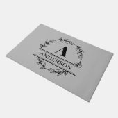 リースファミリ名モノグラムブラックグレー ドアマット (アングル)