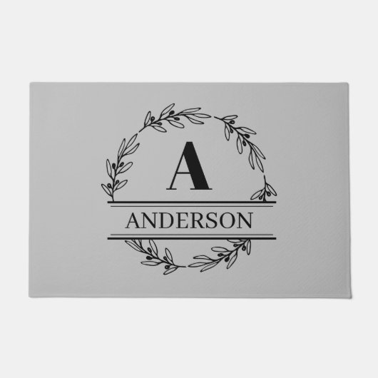 リースファミリ名モノグラムブラックグレー ドアマット (正面)