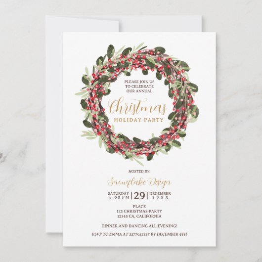 リースフェスティバル金ゴールド企業のクリスマス 招待状 (正面)
